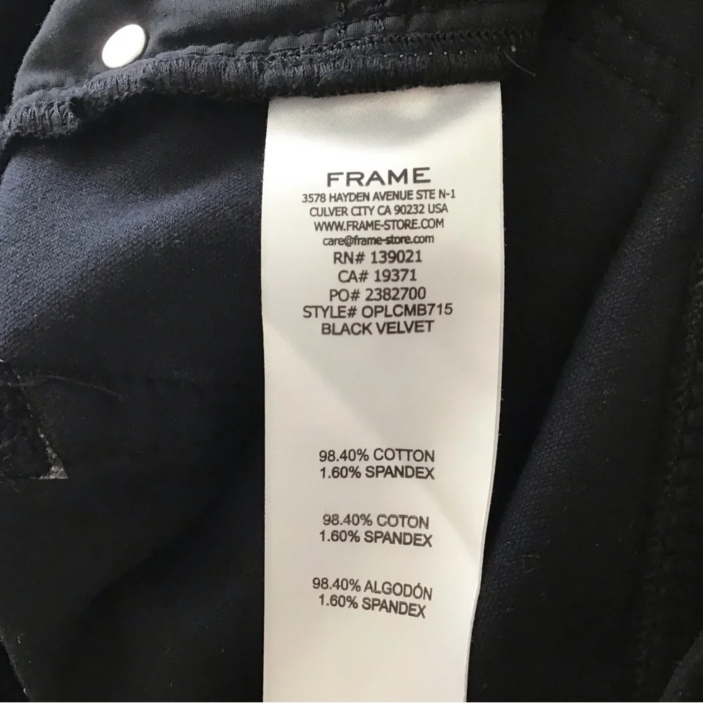 Frame Le Crop Black Velvet Mini Bootcut Jeans Five Pocket Womens Size 28 - Picture 7 of 7